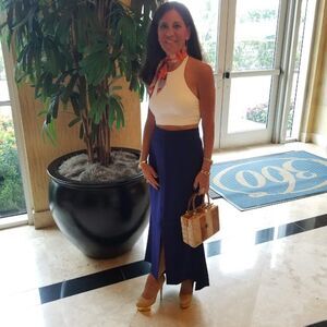 Tamara Mellon Colbalt Blue Vented Maxi Stitched Skirt Sz XS